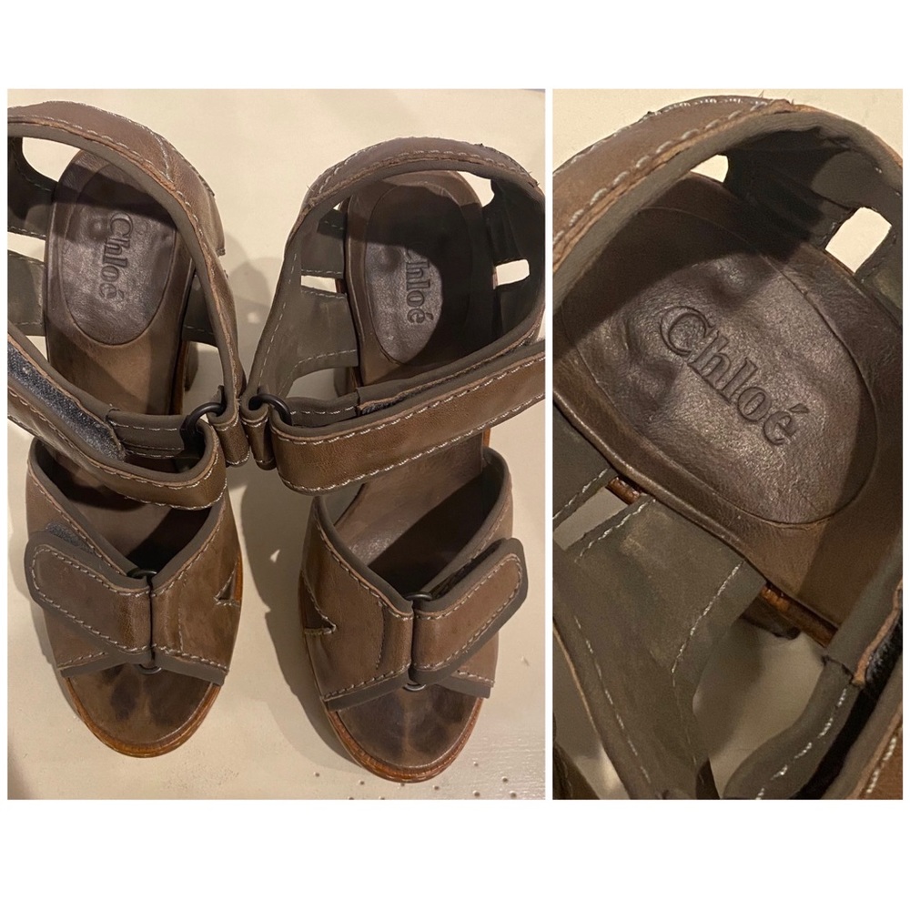 Authentic Chloe Leather and Wood Platform Sandals - Picture 6 of 8